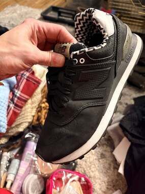 New Balance 574 Black Sneakers with Chevron Print Lining WL574ACD